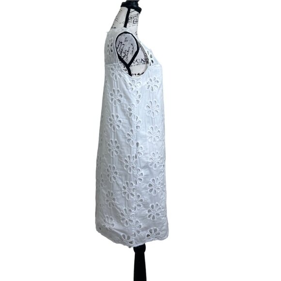 WHIT TWO Anthropolgie Shift Dress White Floral Embroidered Sleeveless Cotton - Picture 2 of 7